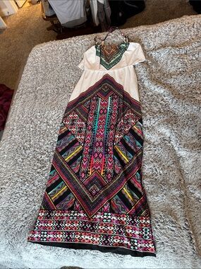 bailey blue White Halter Maxi with Multicolor Aztec Print